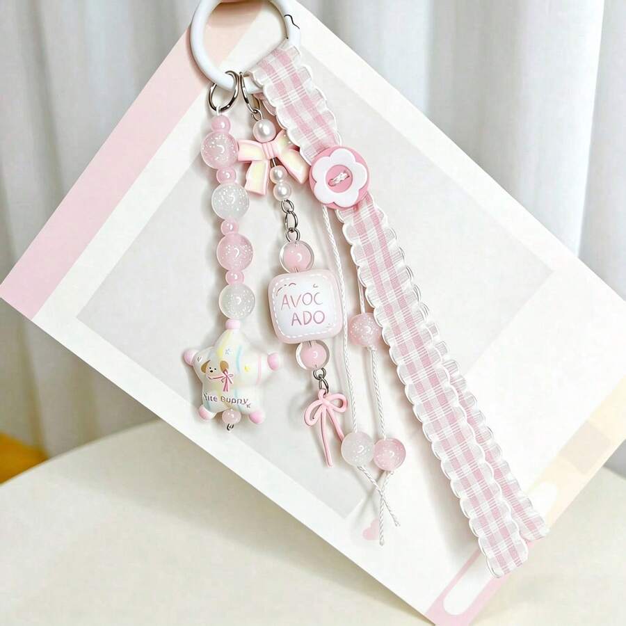 Sweet Pink Charm Keychain, Y2K Aesthetic Bow & Star Bag Hanging Accessory, Cute Phone Strap - Multicolor - View 1