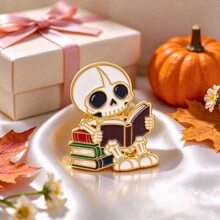 Funny Skull Enamel Lapel Pins, Cute Cartoon Skeleton Brooch Badge, Metal Decorative Pin For Jacket Backpack, Halloween Jewelry Gift For Man Women - Multicolor - View 11