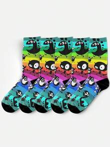 酷炫 360° 印花男士襪子－街頭風襪子，彩虹條紋卡通、繽紛趣味，適合日常、假期與派對場合，塗鴉街頭風 - 彩色 - 查看 4