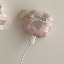 Gray Pink Heart Camo Pattern With Yellow Ring Earphone Case Compatible With AirPods Pro 3/Pro 2/ 4/5/ 3/1/2 Cute Minimalist Protective Cover For Girls - Baby Pink - View 5