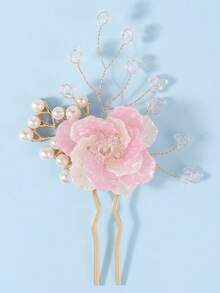 1Pc Elegant Flower Faux Pearl U Shaped Hair Fork, Bridal Hair Pin Wedding Party Hair Accessory For Women - Multicolor - View 13