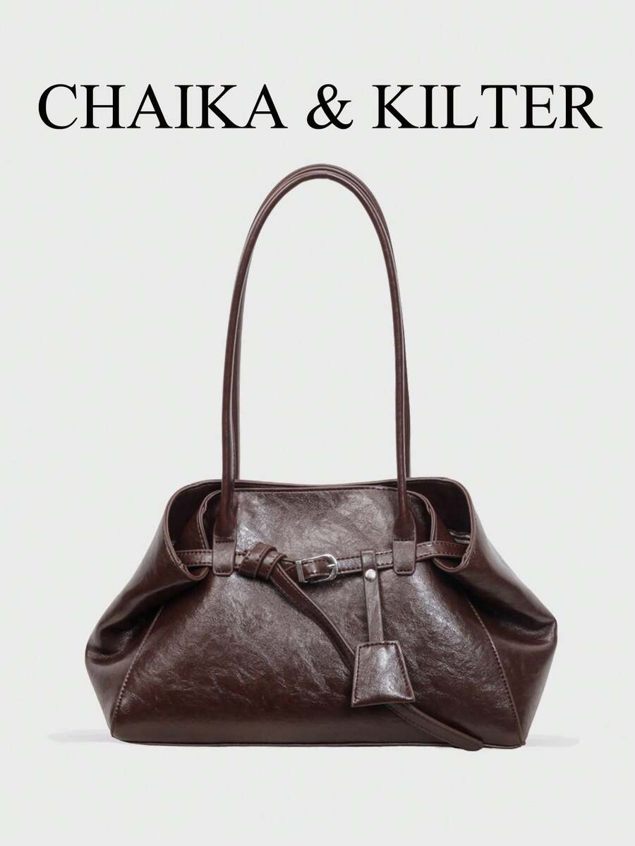 CHAIKA & KILTER 拼色大容量手提包，時尚裝飾肩帶單肩包，磁吸開合，適合日常出行、約會、通勤，女款時尚包