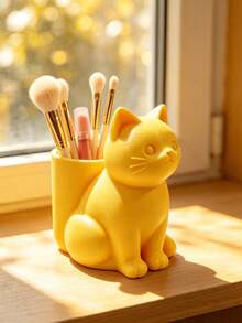 Tempat Penyimpanan Kuas Makeup Kucing Kreatif, Desain Kucing 3D Lucu, Kompartemen Luas untuk Kuas Bibir dan Lipstik, Bahan PLA Tahan Lama dan Bergaya, 2-in-1 Praktis untuk Penyimpanan dan Dekorasi Meja - MultiWarna - View 2