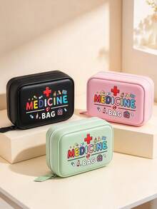藥丸收納盒套組 MEDICINE BAG 印花，每日兩次 7 天大容量藥盒，14 格彩色分隔，可重複使用旅行收納袋，適合日常使用、宿舍必備、生活必需品，適合注重健康與旅行使用者，醫療配件，返校必備，教師節禮物，返校禮物 - 彩色 - 查看 3