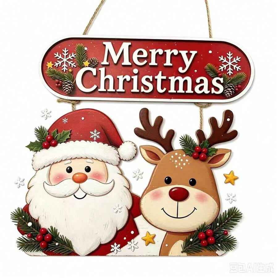 Cross-Border New Winter Christmas Element Wooden Sign Creative Decorative Plaque Door Sign Decorative Painting Wholesale - Multicolor - View 1