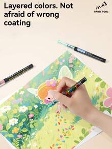 Flysea 12-418 Colors Acrylic Paint Markers, Direct Liquid Automatic Ink Control Acrylic Paint Pens, Drawing Graffiti Markers, Multi-Color Writing Diary Marking Pens, Character Cartoon Felt Tip Stationery Set, Richer Ink, Stackable Colors, Strong Coverage, Suitable For Canvas, Rock Painting, Wood, Stone, Glass, Ceramic, Fabric Painting, DIY Crafts, Back To School Supplies, Gifts For Artists And Students - Multicolor - View 10