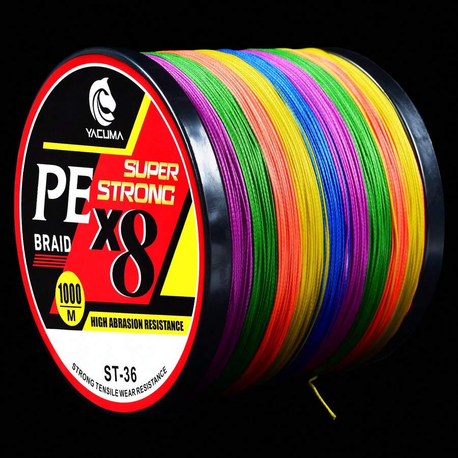 YACUMA 1000M 8 Strand Braided PE Fishing Line, High Strength Polyethylene, Super Powerful & Abrasion Resistant, Multicolor - Multicolor - View 1
