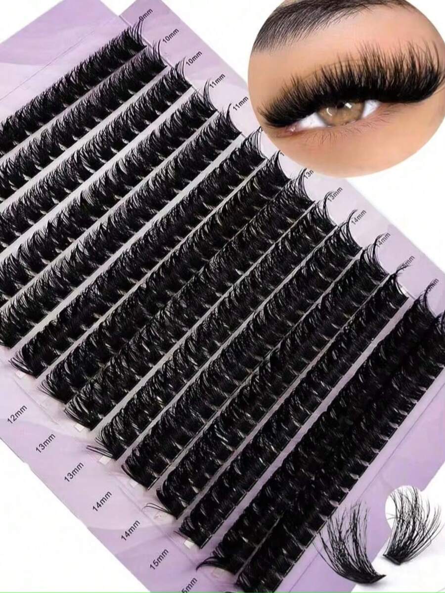 280 Clusters 14 Rows 60/80 Strands 0.05mm Fine Hair Hot Melt Cluster False Eyelashes 9-16mm Mixed Length Faux Mink 3D Russian Volume Single Cluster Eyelash Extensions Black Eyelash Box - View 1