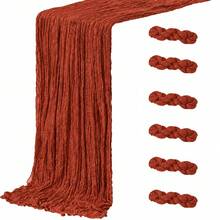 16pcs Clay Color Gauze Table Runner, Vintage Country Style Semi-Transparent Crinkled Sheer Long Table Runner, Soft Flowy Draping Fabric Tablecloth Cover, Lightweight Bohemian Style Wedding, Bridal Shower, Baby Shower, Dinner Party, Farmhouse Banquet Table Decor - Rust Red - View 34