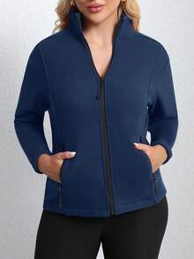 Women's Casual Full Zip 1/4 Zip Hooded Sweatshirt Jacket With Lining, 2025 Autumn Fashion Outfit - Navy Blue - View 3