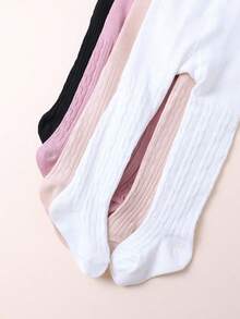 4pcs Pack Girls Elastic Tight Knit Patterned Tights, Soft & Elegant - Multicolor - View 7