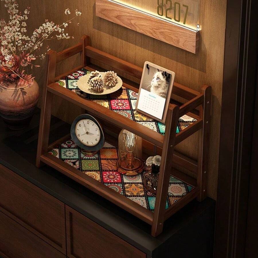 1pc Multifunctional Double Layer Desktop Organizer, Office Desk Organizer, Home Small Storage Rack, Tabletop Bookshelf, Cosmetic Storage Rack, Kitchen Storage Rack - View 1