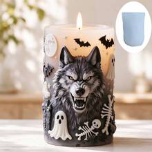 Halloween Werewolf Cylindrical Silicone Mold, Ghost Bat Skull Bone 3D Relief Mold, DIY Aromatherapy Candle Craft Decor, Reusable, Suitable For Resin, Plaster, Cement, Clay, Dark Gothic Style Desktop Decoration, Halloween Handmade Creative Decor Gift - A - View 7