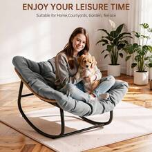 Dryfeedo Wide Egg-Shaped Rattan Rocking Chair With Cushion, Grey, Indoor & Outdoor Lounger, 150kg Capacity - A - View 10