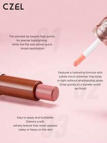 CZEL Kuzi Dual-Color Multi-Use Lip & Cheek Stick, Lipstick Blush Highlighter Stick, Watery Glow Korean-Style Nude Makeup, Portable - A02 - View 3