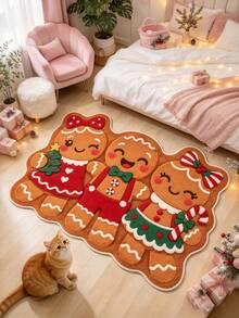 1pc 2D Printed 3 Gingerbread Men Decorative Rug, Thickened Rug, Thick Rug, Plush Rug, Autumn/Winter Rug, Thickened Rug, Decorative Rug, Bedroom Decor, Small Rug, Rug, Home Decor, Living Room Rug, Living Room Small Rug, Bedroom Rug, Living Room Home Decor, Outdoor Rug, Washable Rug - Multi-color a - View 5