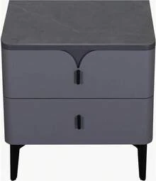 Mesa de Noche Blanca con Cubierta de Cerámica, Buró Moderno de 2 Cajones con Tiradores Negros Decorativos Curvos y Patas de Madera Negra, Diseño Minimalista Japonés para Recámara y Dormitorio, 50 * 50 * 40 cm - Gris - Ver 5