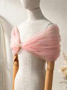 1pc Tulle Wedding Shawl Wraps For Women Elegant Bridal Bolero Bridesmaid Shrug Off Shoulder Evening Dress Cape - Multicolor - View 7