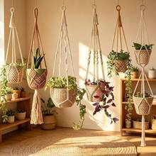 Handmade Bohemian Style Hanging Rope Planter Holder Set, Patterned Hanging Planter, Suitable For Different Size Plant Pots - Multiple Styles - View 2