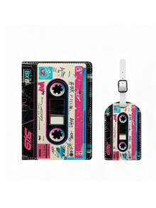 Retro Cassette Tape Theme Theme Passport Holder & Luggage Tag Set,Travel Essential,Suitable For Travel Bags,Backpacks,Birthday,Christmas Gift. - Multicolor - View 12