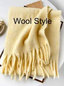 1 High-Quality Women's Wool Plush Long Winter Scarf, Warm For Neck Protection, Ponchos For Women, Oversized Warm Blanket-Style With Tassels - HM05-yellow - View 6