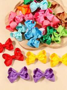 40pcs Random Color Women's Solid Color Bow Soft Satin Ribbon Non-Slip Cute Sweet Hair Clips Hair Accessories, Suitable For Daily, Party, Birthday - Multicolor - View 3