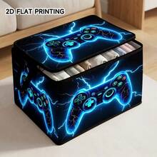 1PC Gaming Controller Lightning Print Storage Box With Handles, Large Capacity Zipper Organizer For Closet & Under Bed, Bedroom, Dorm Room, Car Trunk, Travel, Home Organization, Portable Storage For Controllers, Cables, Gift For Fathers Day - Blue - View 7