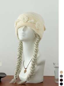 Handmade Crochet Beanie With 3D Flower, Floral Knit Winter Hat For Women, Warm Ear-Covering Hat, Face-Slimming Design, Atmosphere Style - Multicolor - View 12