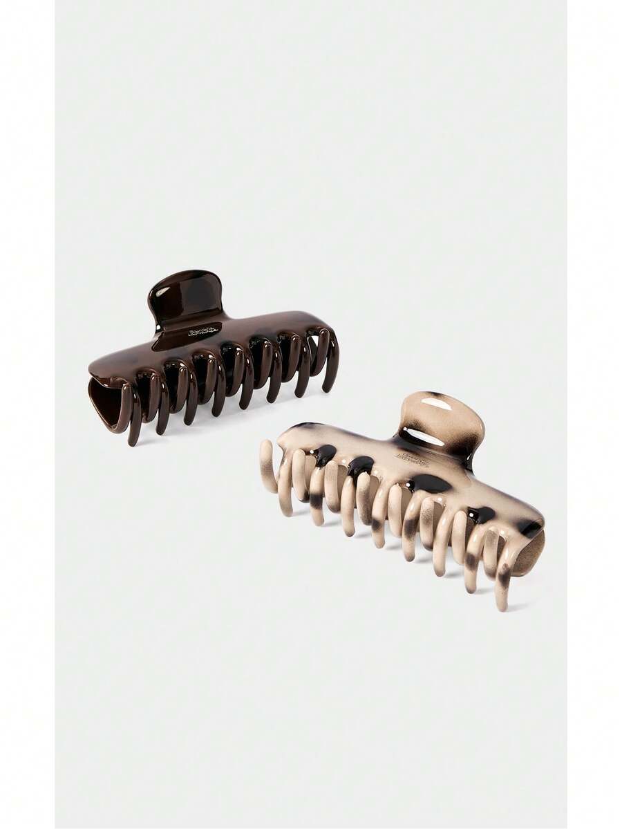 Noxbound 2pcs/1pc Women's 11.5cm/4.52in Leopard Print Series Khaki Brown Hair Clips, Lightweight Plastic Hair Clips - Multicolor - View 1