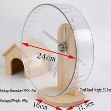 Silent Hamster Running Wheel, Clear Acrylic Exercise Wheel With Natural Wood Stand, Dual Bearing Quiet Spinning Toy, Adjustable Height Running Disc For Hamsters, Gerbils, Small Pets To Relieve Boredom & Keep Daily Exercise - View 7