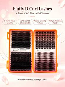 580pcs D Curl, Dense Voluminous False Lash Kit, Mixed 4 Styles False Eyelashes,Soft & Lightweight Feel, Individual Lashes Kit With Lash Bond And Seal, Lash Tweezers, Brush, Lashes, Eyelashes, Lashes Clusters Kit - Black - View 2