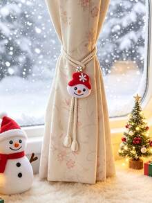 2pcs/1set Holiday Cartoon Style Knitted Curtain Tiebacks, Featuring Reindeer, Christmas Stocking, Snowman And Bow Patterns, Suitable For Living Room, Bedroom, Dining Room, Cafe, Hotel And Vacation Rental - one-size - View 2
