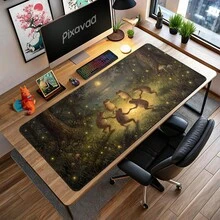 Moonlit Frog Circle Extended Mouse Pad, Enchanted Forest Firefly Mushroom Animal Painting Large Desk Mat, Stitched Edge Smooth Cloth & Natural Rubber For Office Gaming Home Study Workspace, 3 Sizes Available - View 1