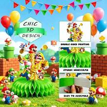 Dekorasi Meja Kertas Sarang Lebah Tema Petualangan Seri Super Mario Hasbro, Dekorasi Seni Kertas Lipat Dua Lapis, Cocok untuk Penataan Meja Pesta Ulang Tahun, Properti Fotografi Adegan Acara Perayaan dan Dekorasi Pesta Bertema, Sangat Cocok untuk Menciptakan Suasana Pesta Kejutan untuk Anak Perempuan - MultiWarna - View 3