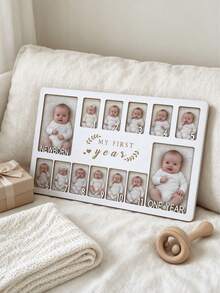 My First Year Wooden Photo Frame, 12-Month Milestone Photo Display, Newborn Keepsake & 1st Birthday Decoration Gift - White - View 7