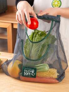 Hanging Mesh Storage Bag With Hook, Fiber Vegetable Storage Bag (Single Pocket/Double Pocket Optional), Reusable, Suitable For Kitchen Fruit, Onion, Garlic And Vegetable Breathable Shopping Storage Tote Bag, Christmas Gift - Double-layer Mesh Bag - View 2