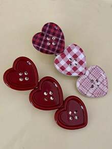 Cute Plaid Heart Decor Hair Clip, Side Bangs Hairpin Accessories For Girls,Hair Claws,Bobby Pin - Multicolor - View 4