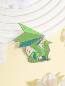 1 Pc Glitter Green Geometric Origami Pterosaur Enamel Pin, Polygon Winged Dinosaur Lapel Brooch For Backpack Jacket Clothing Decoration Gift - Multicolor - View 4