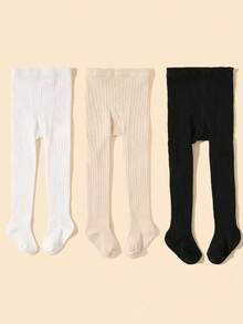 3/6pcs Random Style Vertical Striped Leggings, Tights, Boys/Girls, Solid Color Cable Knit Leggings, Neutral, Earthy, Maillard Color Palette, Dirt-Resistant, Versatile For Daily Wear, 0-12 Years Old, Autumn/Winter Style, Suitable For Daily Outings In Autumn/Winter, Warm, Comfortable, Soft - Multicolor - View 4