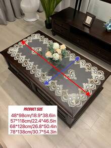 1件波希米亞風聚酯纖維正方形耐熱防塵蕾絲飾邊網格桌布，適用於日常居家裝飾與節日婚禮派對 - 淺灰色 - 查看 2