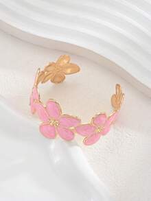 1pc Vintage Elegant Floral Bracelet For Women, Suitable For Daily Wear, Dating, Vacation, Party, Wedding - Pink - View 1