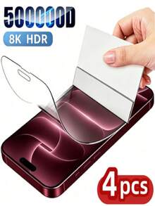 4pcs 8k High Definition Hydrogel Film Screen Protector Compatible With IPhone 18 Pro Max 18 Pro 17 16 15 14 13 12 11 16e Plus Mini Soft Screen Protector, Anti-Scratch, Anti-Fingerprint, Full Coverage, Bubble-Free - Clear - View 8