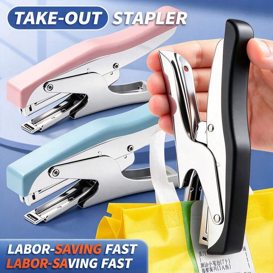 Effortless Hand-Held Stapler, Pincer-Style Takeout Packaging Stapler, Portable Metal Stapler, Document Label Binding Tool, Multiple Colors Available - Multicolor - View 1