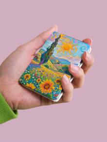 1PC Van Gogh Series Portable Vanity Mirror, Foldable Lightweight Ultra-Thin Hand Mirror, PU Leather, Suitable For All People And Multiple Occasions, Rectangular Pocket Mirror, Classic Abstract Sunflower, Sun, Architecture, Mountain Pattern Design, Exquisite And Delicate, Convenient To Carry, Handheld Makeup Mirror, 180° Flip Cover, Multi-Functional - Multicolor - View 5