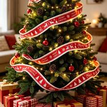 Nordic Vintage Christmas Sweater Style Wire Edge Ribbon, Holiday Gift Box Packaging Decoration Webbing, Suitable For Christmas Wreath DIY, Gift Box Bundling, Christmas Tree Decoration, Wine Bottle Packaging, Holiday Bow Handmade Craft - Multicolor - View 8