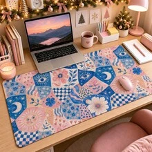 1pc Vintage Celestial Floral Checkered Desk Mat, Multi-Purpose Vanity Table Protector, Nail Art Mat, Large Desktop Mouse Pad For Women Bedroom & Office, S/M/L/XL - View 4