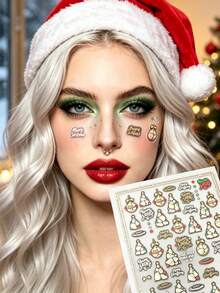 1pc Autumn New Christmas Tree Face Sticker, Suitable For Creating Autumn/Winter Christmas Style Makeup, Y2K Christmas Style, Self-Adhesive, Professional Face Sticker Store Product - Multicolor - View 1