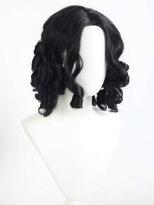 Black Short Curly Bob Wig For Women, Vintage Loose Wave Shoulder Length Synthetic Wig With Side Part, Natural Looking Retro Curly Wig For Daily Party Cosplay Wear - Black - View 4