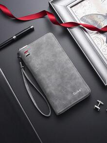 SHABILI Men's Long Wallet Clutch Bag Large Capacity Single Zipper Coin Card Holder Phone Bag - Grey - View 6