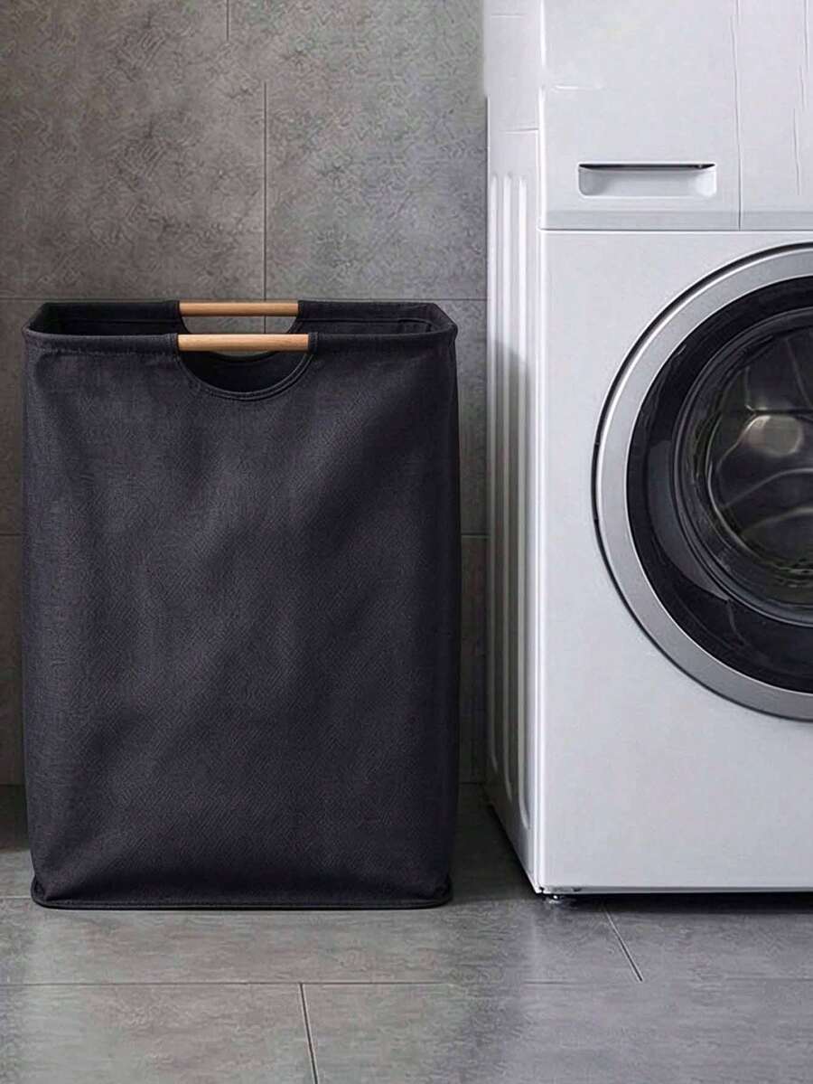1pc Foldable Laundry Basket, Size: S/M/L/XL. Suitable For Storing Clothes, T-Shirts, Shirts And Other Items In Bathroom, Living Room And Laundry Room. Multi-Functional Bathroom Storage Basket, Laundry Basket And Storage Basket. - Black - View 1